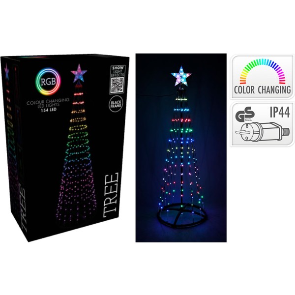 árbol de navidad 154 leds rgb negro, exterior, ø?50 x 150 cm