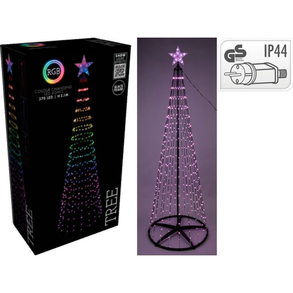 árbol de navidad 370 leds rgb negro, exterior, ø70 x 210 cm