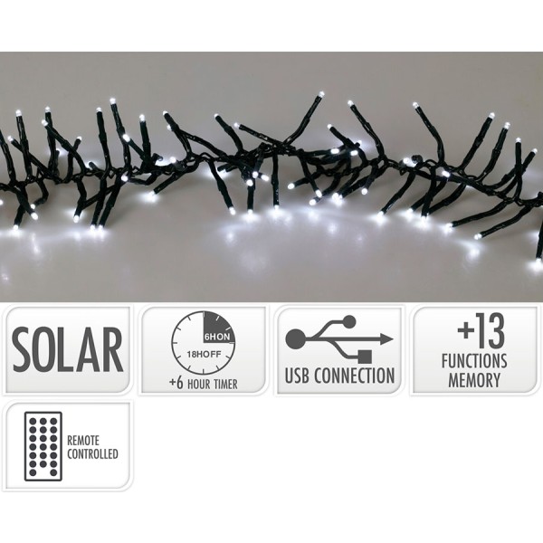 Guirnalda led solar 768 leds 13 funciones parpadeante exterior blanco frio cable verde 5,6 m